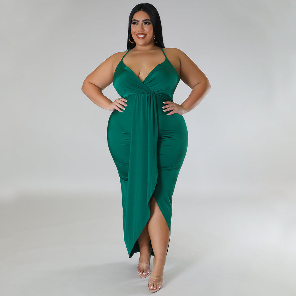 Adjustable-strap Sleeveless V-neck Stretch Dress